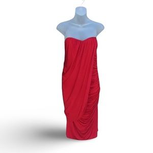 LAUNDRY by Shelli Segal Strapless Red Ruched Dress | Size 0